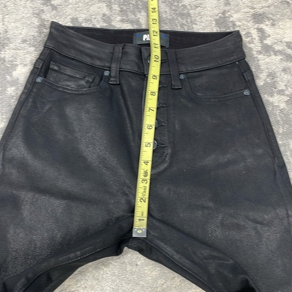 New Paige Accent Black Fog Luxe Coating Ultra High Rise Jeans Button Fly Sz 24 - Picture 9 of 14